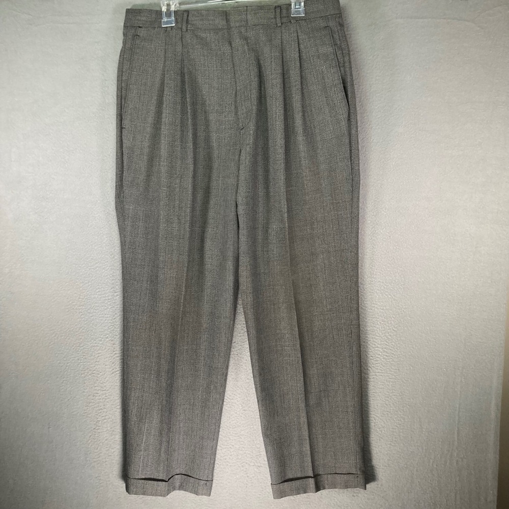 Dockers Dress Slacks Men's Gray Plaid Flat Front Cuffed Business Casual Pants 33